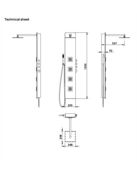 SPIRIT SQUARE seinale paigaldatav termostaadiga dušipaneel, 250x1500mm, valge - 6 SPIRIT SQUARE seinale paigaldatav termostaadiga dušipaneel, 250x1500mm, valge - 6