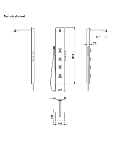 SPIRIT SQUARE wall-mounted thermostatic shower panel, 250x1500mm, black matt - 1