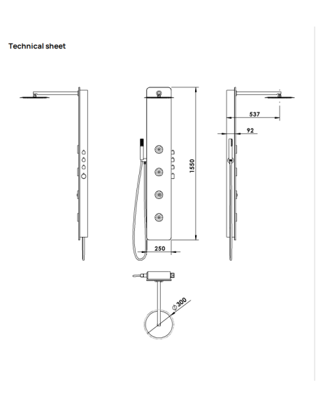 SPIRIT ROUND seinale paigaldatav termostaatdušipaneel, 250x1500mm - 7 SPIRIT ROUND seinale paigaldatav termostaatdušipaneel, 250x1500mm - 7