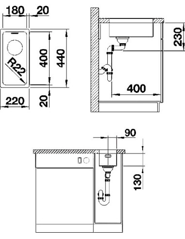 BLANCO ANDANO 180-U CNS 3½" LF o.Zub