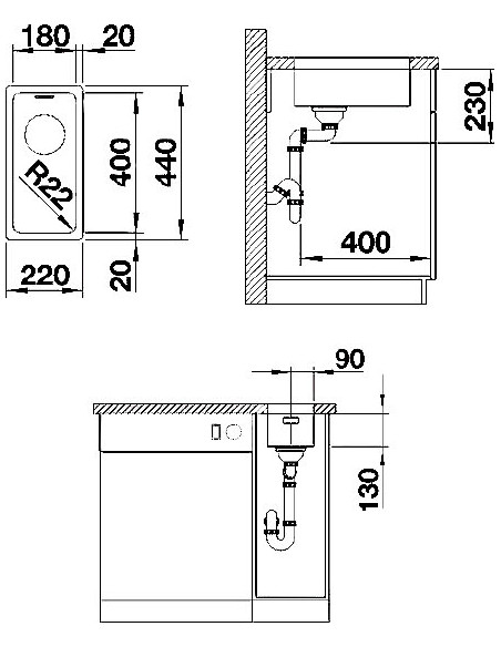 BLANCO ANDANO 180-U CNS 3½" LF o.Zub BLANCO ANDANO 180-U CNS 3½" LF o.Zub