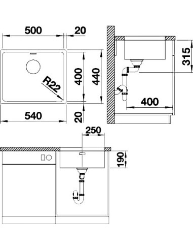 BLANCO ANDANO 500-U CNS 3½" LF o.Afb