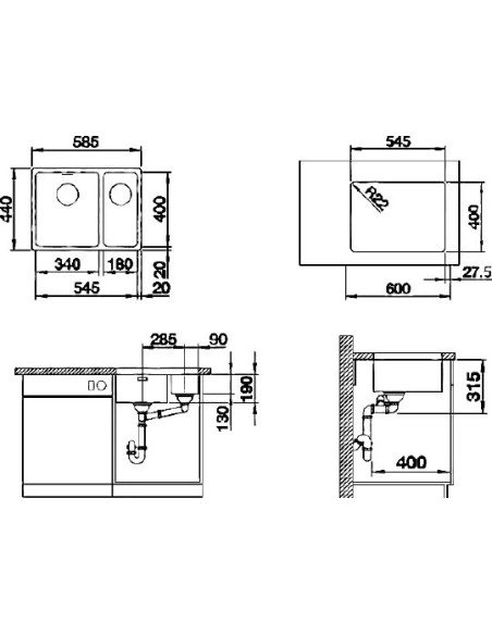 BLANCO ANDANO 340/180-U 3½" RE LF o.Afb