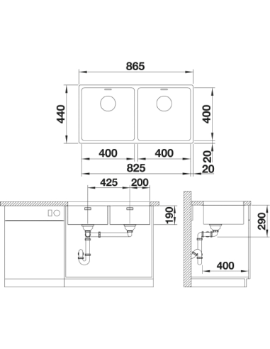 BLANCO ANDANO 400/400-U CNS 3½" LF o.Afb