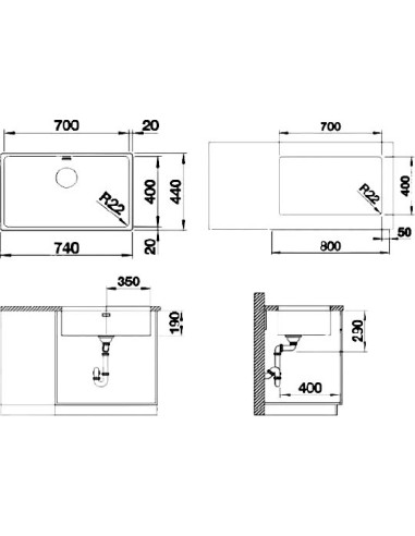 BLANCO ANDANO 700-U CNS 3½" LF o.Afb