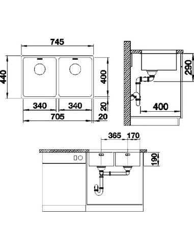 BLANCO ANDANO 340/340-U CNS 3½" LF o.Afb