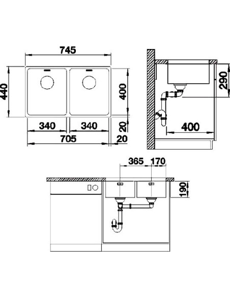 BLANCO ANDANO 340/340-U CNS 3½" LF o.Afb BLANCO ANDANO 340/340-U CNS 3½" LF o.Afb