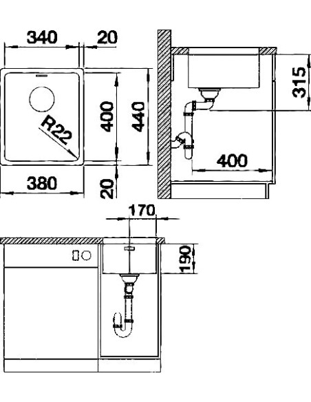 BLANCO ANDANO 340-U CNS 3½" LF o.Afb BLANCO ANDANO 340-U CNS 3½" LF o.Afb