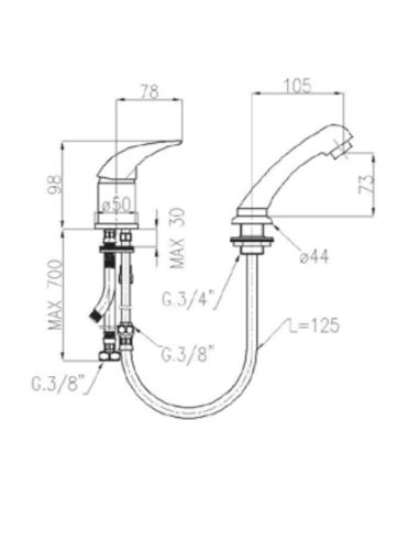 Faucet 2-piece, hairdresser, MP480-10 PANTHER - 1