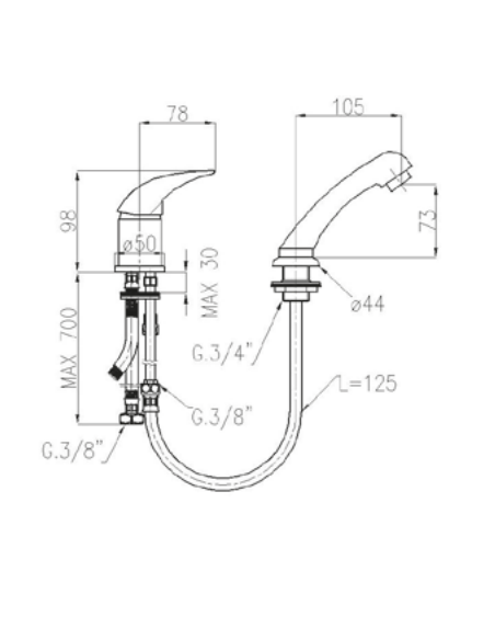 Faucet 2-piece, hairdresser, MP480-10 PANTHER - 1 Faucet 2-piece, hairdresser, MP480-10 PANTHER - 1