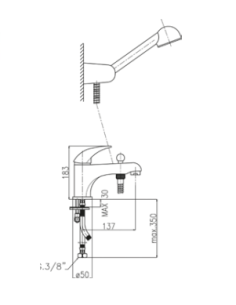 Ceramic sink faucet with a shower 1050, RING 2
