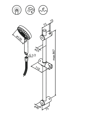 copy of Damixa rankinis dušas Arc Kudos Plus 5 režimai, chromas - 3