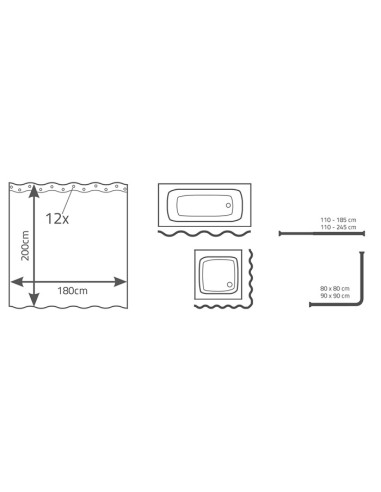 Dušas aizkars Dots 180x200cm, balts vinils