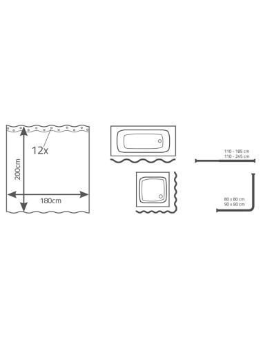Dušas aizkars Toscana 180x200cm, tekstils