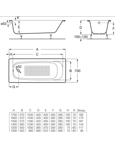 Roca čuguna vanna Continental ar antislip virsmu - 10