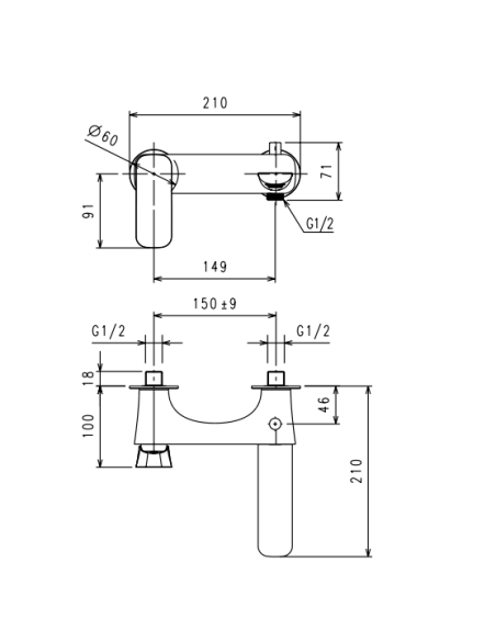La Torre Wall Mounted Bath Faucet (Chrome) 44020S LAGHI - 1