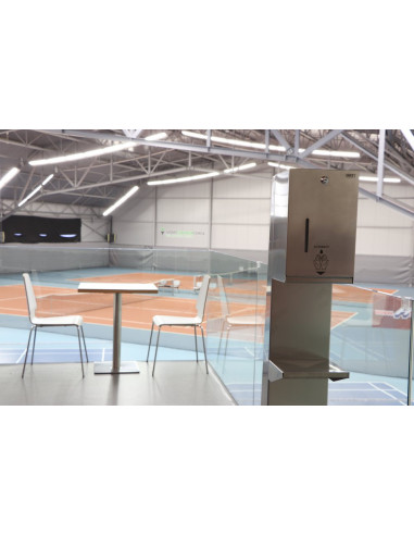 Automātiska nerūsējošā tērauda šķidruma un gēla dezinfekcijas un ziepju dozators - iekļauts statīvs stāvēšanai pie sienas