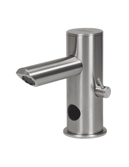 Automātisks nerūsējošā tērauda izlietnes maisītājs, garāks izplūdes svira, 24 V DC Automātisks nerūsējošā tērauda izlietnes maisītājs, garāks izplūdes svira, 24 V DC