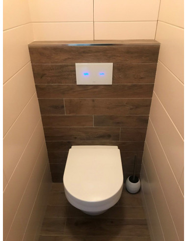 Elektroniska pieskāriena tualetes skalošanas iekārta, stikla krāsa REF 9003 balta, fona apgaismojums zils, 24 V DC