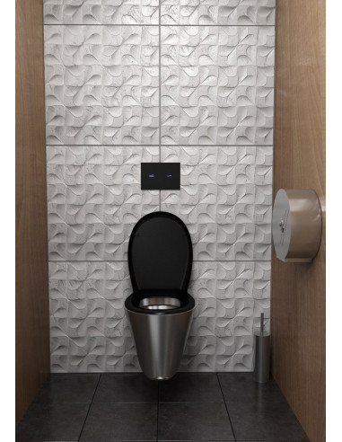 Elektroniska pieskāriena tualetes skalošanas iekārta, stikla krāsa REF 9005 melna, fona apgaismojums zils, 24 V DC