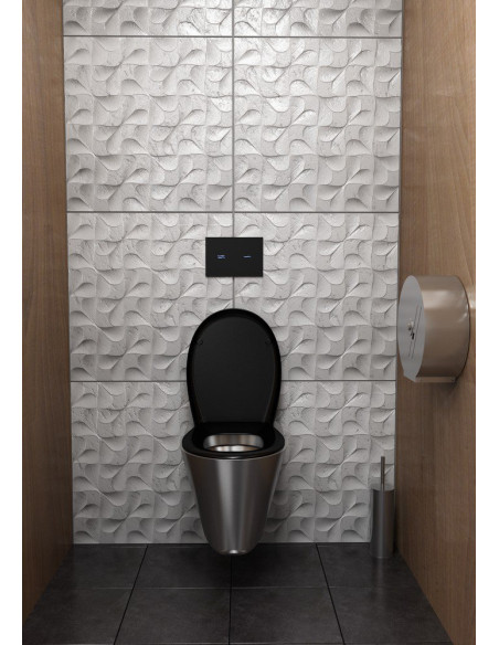 Elektroniska pieskāriena tualetes skalošanas iekārta, stikla krāsa REF 9005 melna, fona apgaismojums zils, 24 V DC Elektroniska pieskāriena tualetes skalošanas iekārta, stikla krāsa REF 9005 melna, fona apgaismojums zils, 24 V DC