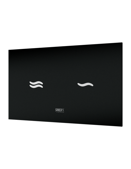 Elektroniska pieskāriena tualetes skalošanas iekārta, stikla krāsa REF 9005 melna, fona apgaismojums balts, 24 V DC Elektroniska pieskāriena tualetes skalošanas iekārta, stikla krāsa REF 9005 melna, fona apgaismojums balts, 24 V DC