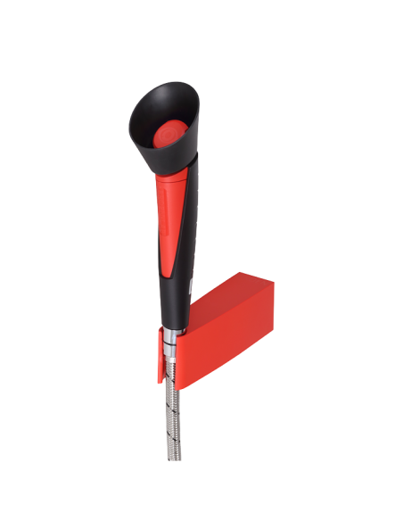 Rokas acu duša ar vienu smidzināšanas galviņu ar turētāju pie sienas Rokas acu duša ar vienu smidzināšanas galviņu ar turētāju pie sienas