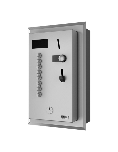 Padziļināts monētu un žetonu dušas taimeris četrām līdz astoņām dušām, 24 V līdzstrāva, lietotāja izvēle dušā, tieša vadība Padziļināts monētu un žetonu dušas taimeris četrām līdz astoņām dušām, 24 V līdzstrāva, lietotāja izvēle dušā, tieša vadība