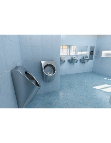 Nerūsējošā tērauda automātiskais pisuārs ar integrētu termisko skalošanas bloku, 24 V DC