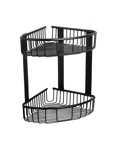 Nerūsējošā tērauda dubultā stūra plaukts, melna matēta apdare Nerūsējošā tērauda dubultā stūra plaukts, melna matēta apdare