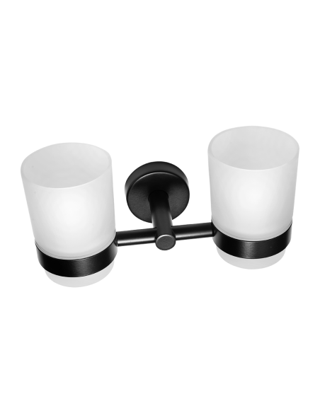 Nerūsējošā tērauda dubultā stikla turētājs, melna matēta apdare Nerūsējošā tērauda dubultā stikla turētājs, melna matēta apdare