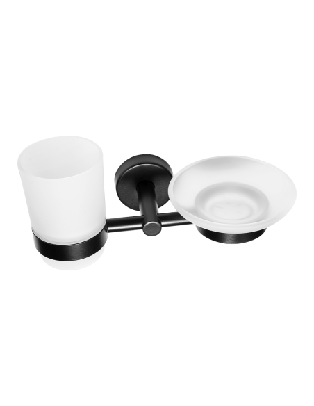 Nerūsējošā tērauda turētājs stiklam un ziepēm, melna matēta apdare Nerūsējošā tērauda turētājs stiklam un ziepēm, melna matēta apdare