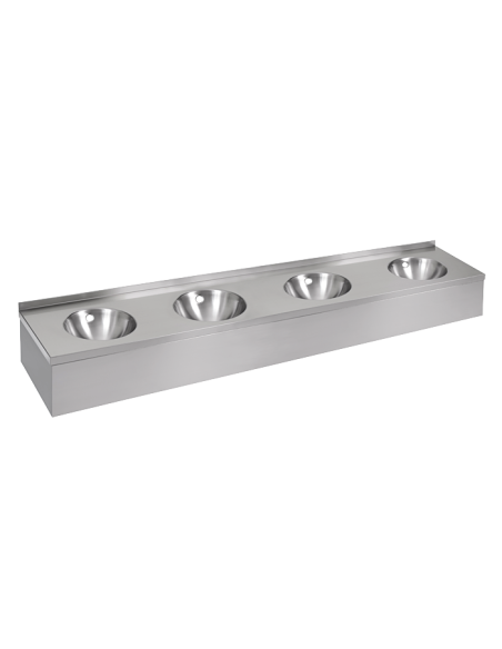 Nerūsējošā tērauda sienas izlietne ar priekšautu (4 mazgāšanas vietas)