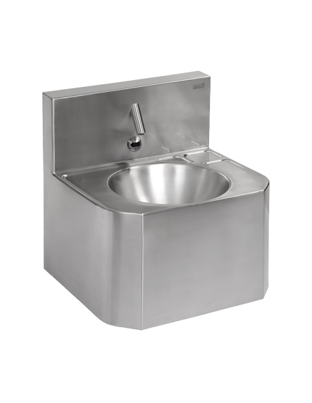 Vandālizturīga nerūsējošā tērauda automātiska sienas izlietne, aukstam un karstam ūdenim, 6 V Vandālizturīga nerūsējošā tērauda automātiska sienas izlietne, aukstam un karstam ūdenim, 6 V