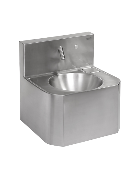 Vandālizturīga nerūsējošā tērauda pjezo sienas izlietne, aukstam un karstam ūdenim, 6 V Vandālizturīga nerūsējošā tērauda pjezo sienas izlietne, aukstam un karstam ūdenim, 6 V