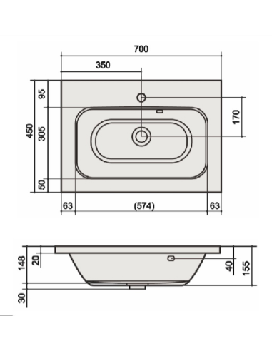 SPN Virsmas izlietne skapim CRYSTAL 80x46x20cm - 3