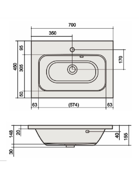 SPN Virsmas izlietne skapim CRYSTAL 80x46x20cm - 3