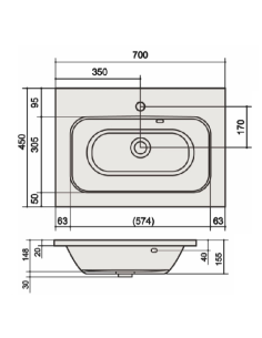 Virsma ar izlietni skapim CRYSTAL 700 - 1 2