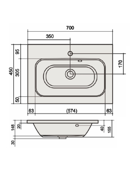 Virsma ar izlietni skapim CRYSTAL 700 - 2
