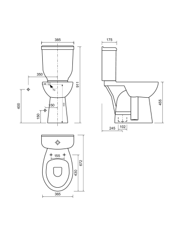 WC Close savienota tualete palielināts augstums 36,3x67,2cm, S-trap