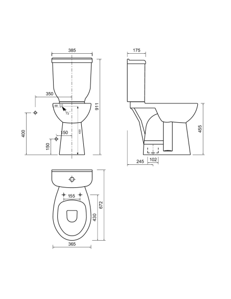WC Close savienota tualete palielināts augstums 36,3x67,2cm, S-trap WC Close savienota tualete palielināts augstums 36,3x67,2cm, S-trap