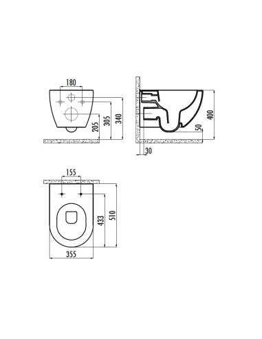 Rimfree sienas tualete Bezmaksas, matēts bazalts, bez sēdekļa