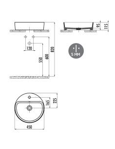 galda izlietne Loop 45, balta 2