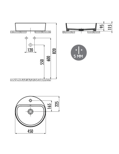 galda izlietne Loop 45, balta