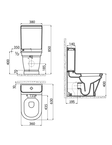 wc komplekts Antīks, universāls slazds, balts, bez sēdekļa (AN360.00100+AN410.00000+099938)