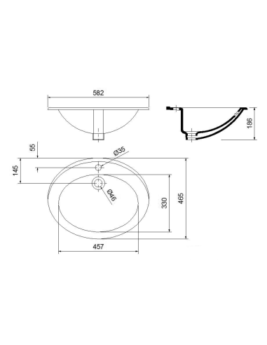 TROPICO Padziļināta keramikas izlietne 58x46cm, balta