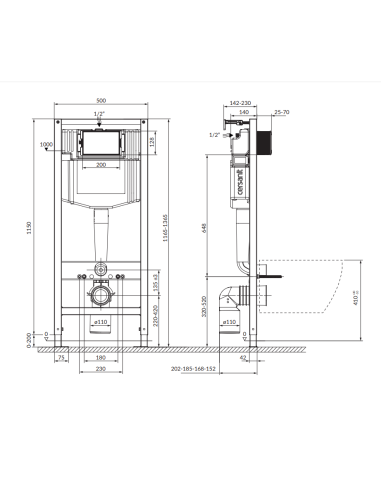 KOMPLEKTS C35: AQUA 50 MECH QF WC Rāmis + MODUO PLUS CLEANON OVĀLS SIENAS PAKĀRINĀMS pods ar SC vāku - 4