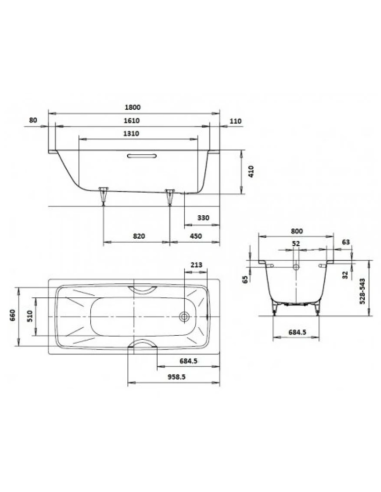 Tērauda-emaljas vanna 180x80cm Cayono 751 ar pretslīdes pārkl., balta - 11