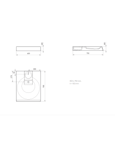PAA Claro Grande sink can be installed above the washing machine, white 60x75x10cm - 6 2