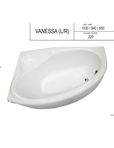 Stūra  vanna " Vanessa ", 1530 x 940mm - 2